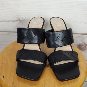 Vince Camuto Size 9 New Heels Strappy Sandals Slip On Black Leather NWT 129.00.